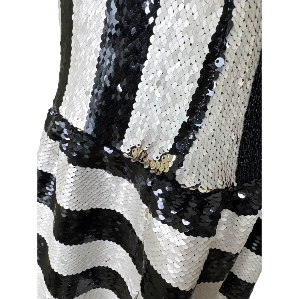 BETSEY JOHNSON Sequin Striped Sleeveless Mini Dress Black White Size 4 - Picture 6 of 9
